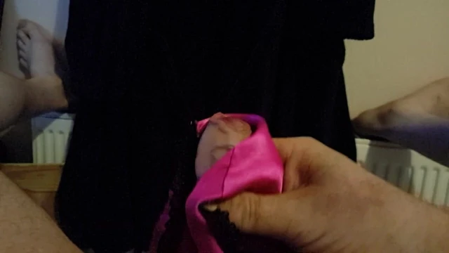 Slow motion satin panty cumshot