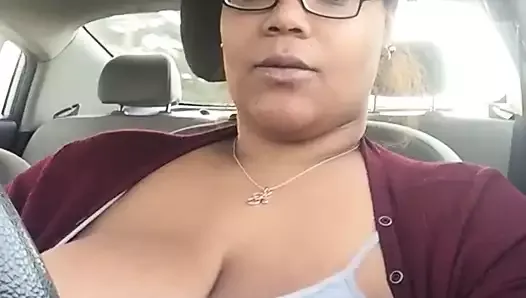 Solo bbw driving showing big saggy boobs