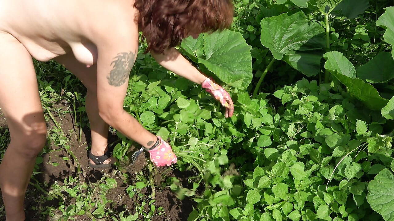 Nudist Garden: Working Naked in the Field