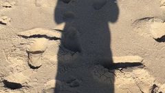 walking in shadow in beach Santa Cruz