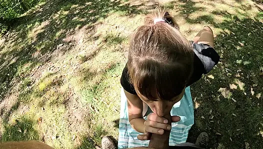 MILF Catches Pervert Masturbating in Public Park Gets Pissed On and Huge Facial Cumshot