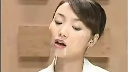 Beautiful Japanese newscaster gets several facials