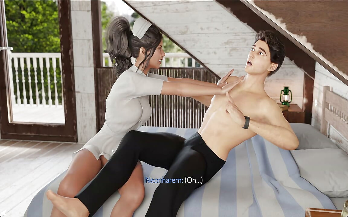 Hentai Game: hardcore sexo na cama com minha enfermeira - porra nos peitos enormes dela