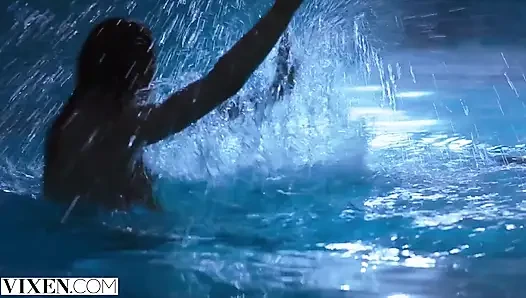 VIXEN - Janice Griffith and ivy wolfe sneak into backyard for nighttime pool fun