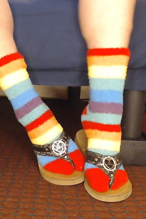 Fuzzy Rainbow Socks Guess Leather Flip Flops