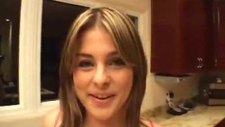 Isabel does a blowjob handjob in the kitchen