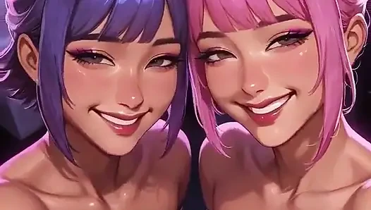 Lesbian cyberpunk lidah dan ciuman fetish, ai animation