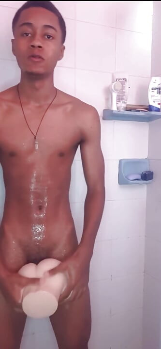 Wet BBC in Shower Fucking My Fleshlight Until Cumshot Black20one
