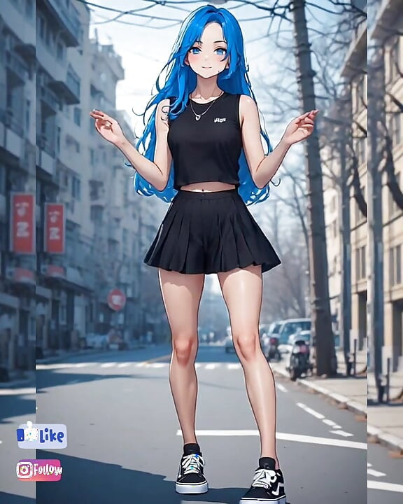 Des filles aux cheveux bleus dansent