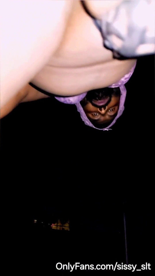 Caged tiny clitty sissy shemale pissing outdoor and walking while pissing | Clip 1