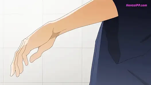 Lantai ubin, lututnya, kontolnya - segitiga kamar mandi yang sempurna.