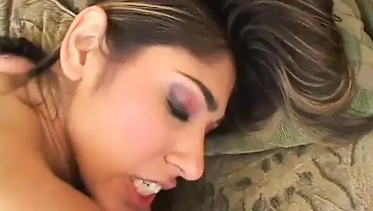 Indian bombshell rides mans fat cock on his couch