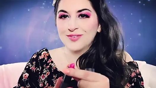 Asmr lipstik merah muda di plexiglass