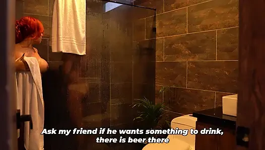I'm secretly fucking my friend's shameless wife in the bathroom while he's showering.