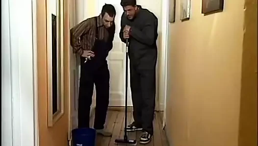 German brunette is fucked in a threesome by her husband and the plumber who is thinking of repairing his wife's pussy