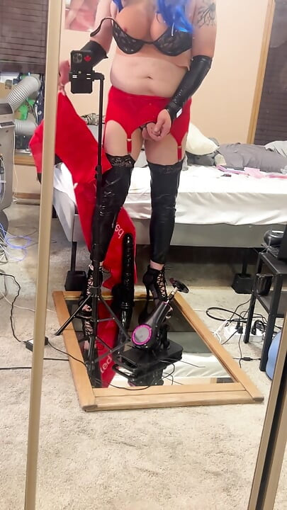 Pigtails Crossdresser Smoking, Riding Dildos, & Drinking own Cum POV