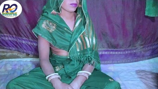 Indienne, femme au foyer desi, sari vert, chemisier, moi, chudai hindi, levrette, mein et presse à nichons