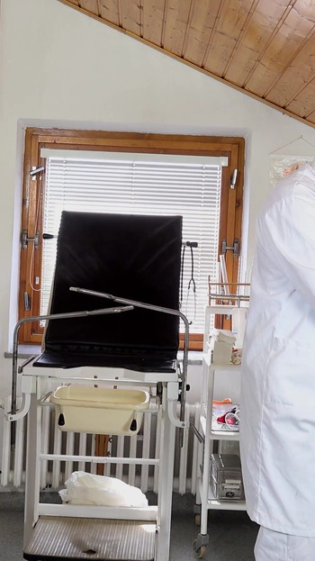 Iconic moment from "Anita Blanche examined and made to cum in gyno chair by two doctors"