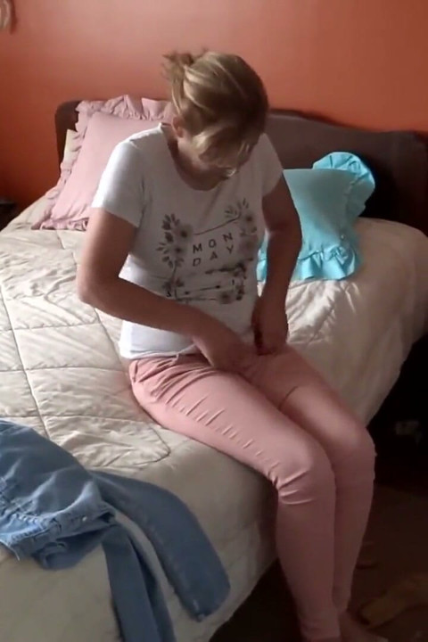 Stepmom, After Peeing, Masturbates, Gives Me a Blowjob, and We End up Fucking - I Cum Inside Her