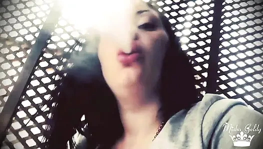 Отсасывая дым от зуда в носу и царапая его все время!