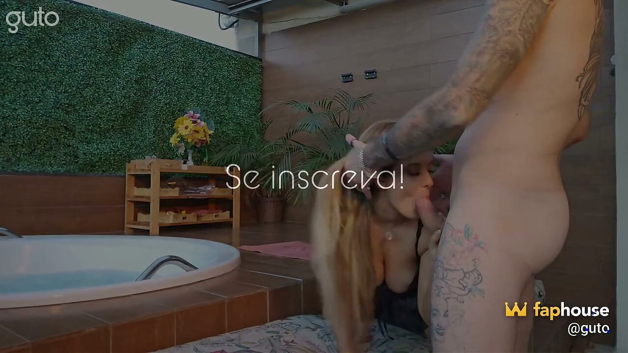 Big-assed Blonde Sucking Cock on the Edge of the Bathtub Before Getting Fucked Doggy-style