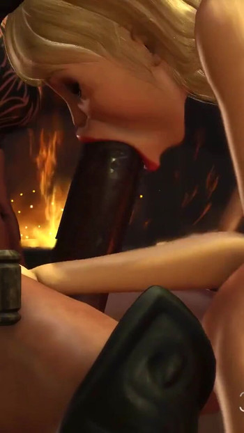 Captivating moment from "A sexy blonde gets fucked hard by a fire demon in a dungeon"
