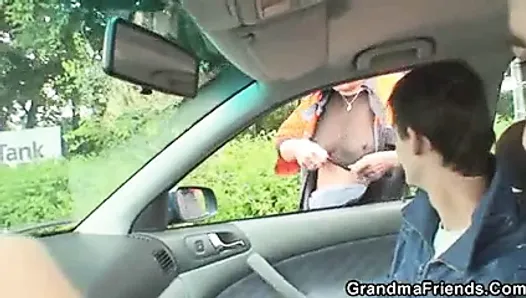 They pick up and fuck old woman outdoors