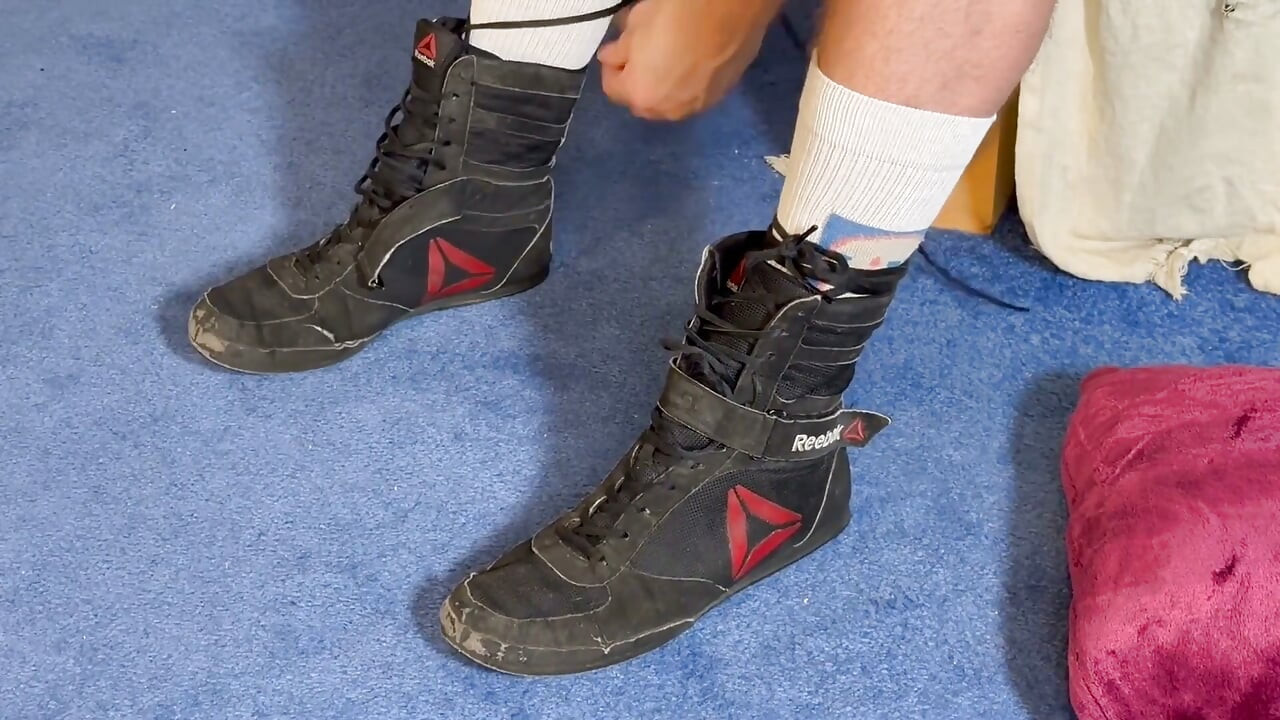 Unlaced Power Stripping Boxer Malek’s Boots for Sole Worship