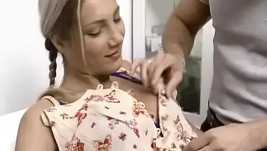 A beautiful blonde German teen gets fucked by two horny doctors