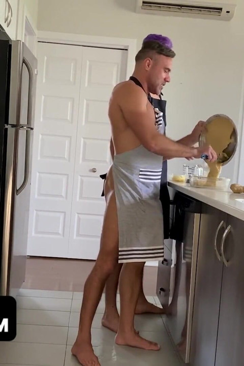 Purple haired twink Sean Peek gets Manuel Skye's frosting in the kitchen