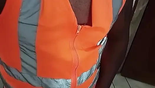 With my vest in the bathroom excited