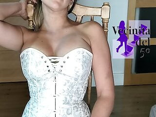 Sexy MILF in white corset