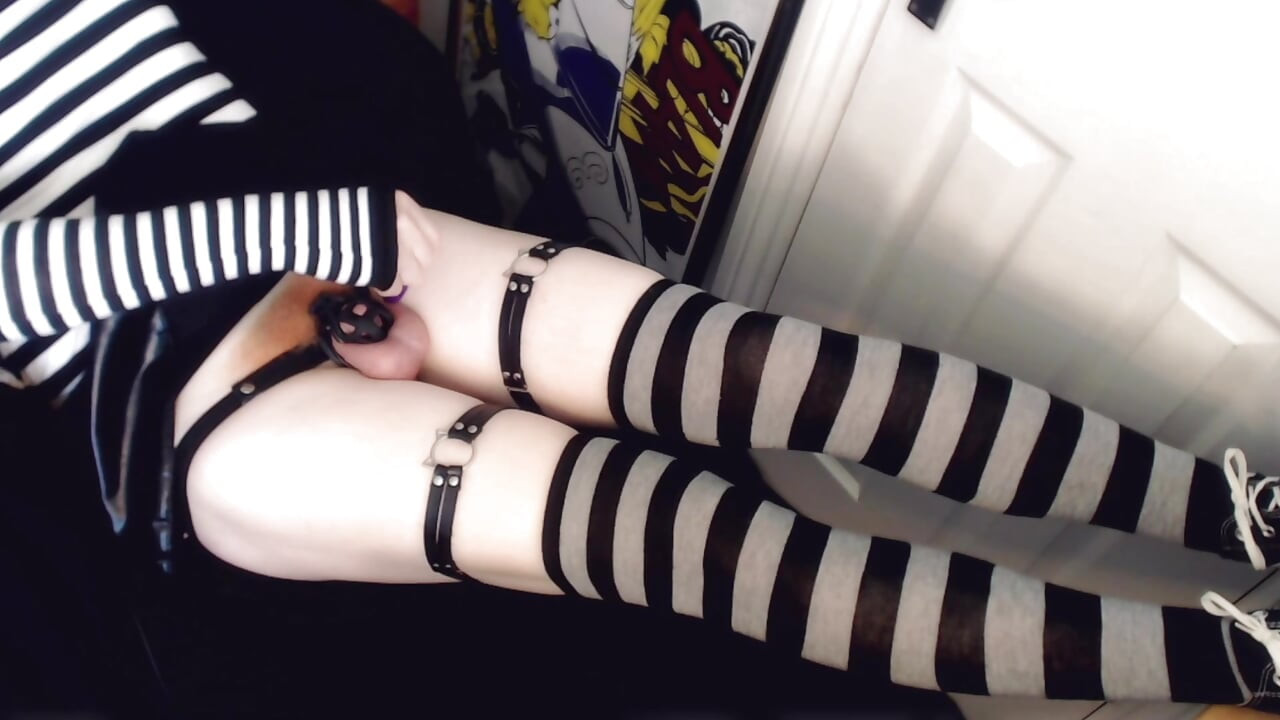 Femboy reveals whats under his tiny black skirt