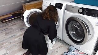 Stepmom Gets Fucked While Is Stuck Inside of Washing Machine! Hot Sex!