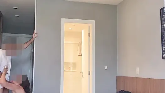 While my husband grills outside, I suck and get pounded by his friend in the room