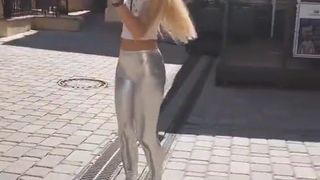 Shiny silver leggings