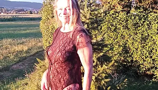 Granny Is Wearing a Sheer Bodysuit Outside