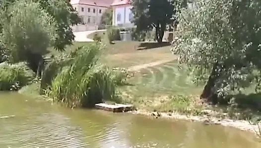 Blonde bitch spied on while pissing outdoors