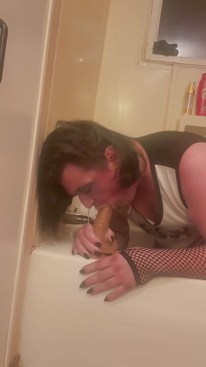 Trisha Trash CD Takes Massive Dildo Balls-deep - Sloppy Gagging, Drool-soaked Deepthroat