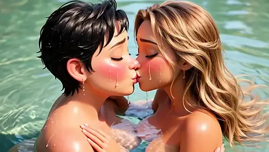 Teacher cheats on husband with her student's hot mom in a passionate lesbian waterfall encounter full of desire (AI generated)
