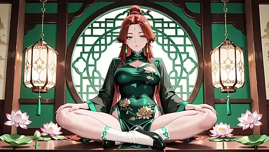 Kızıl saçlı ve zümrüt qipao! Doğu avlusunda tembel baştan çıkarma.