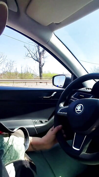 Almost caught! He jerks off in traffic in front of me, I love watching. Big cumshot! Part 1