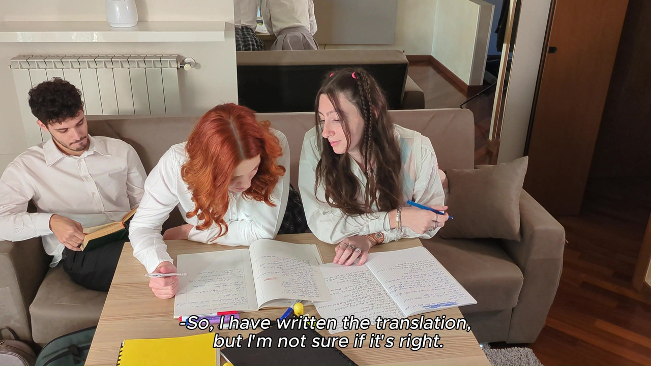 POV: I fuck my shy teen classmates after classes, threesome FFM (ENGLISH subtitles)