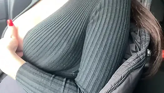 Stepmom showed big milky tits in taxi