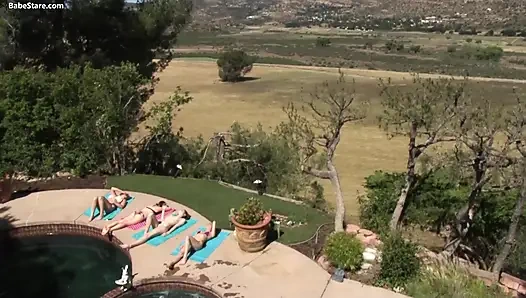 Four sexy ladies please each other in bed