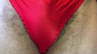 New red silk panties to pee in