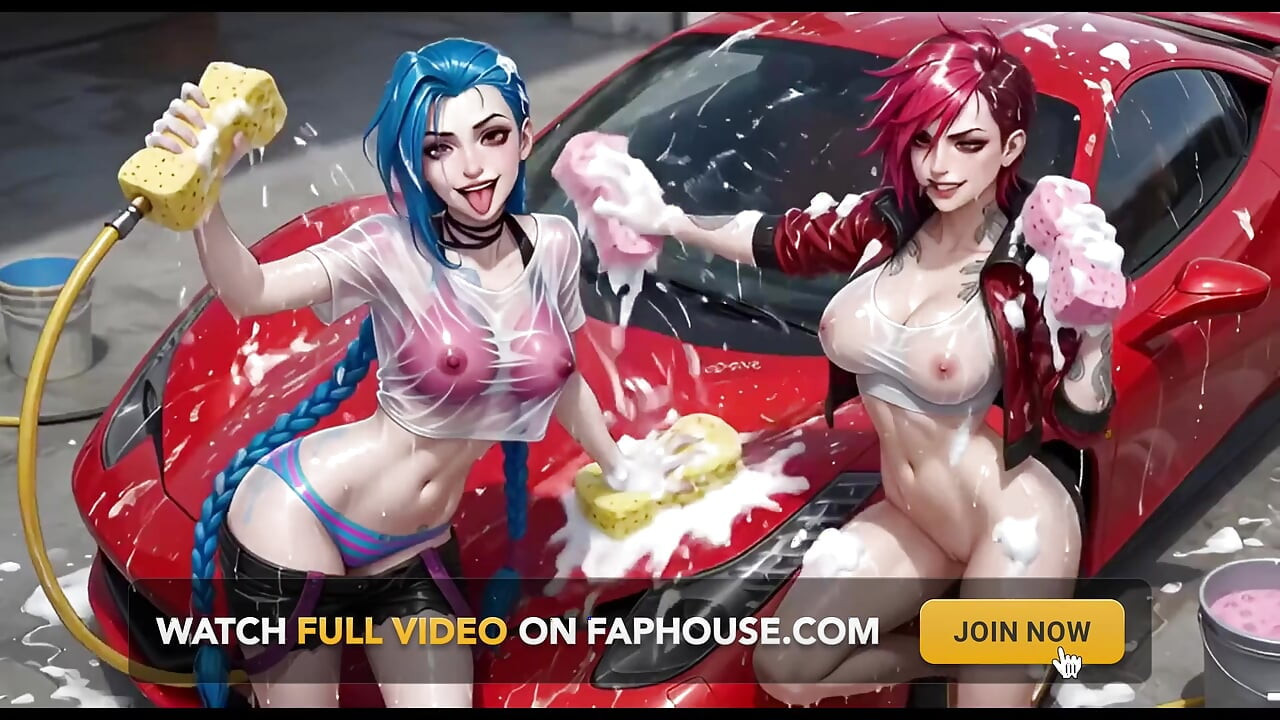 Jinx ja Vi pesevät punaisen Ferrarin märkänä ja saippuana