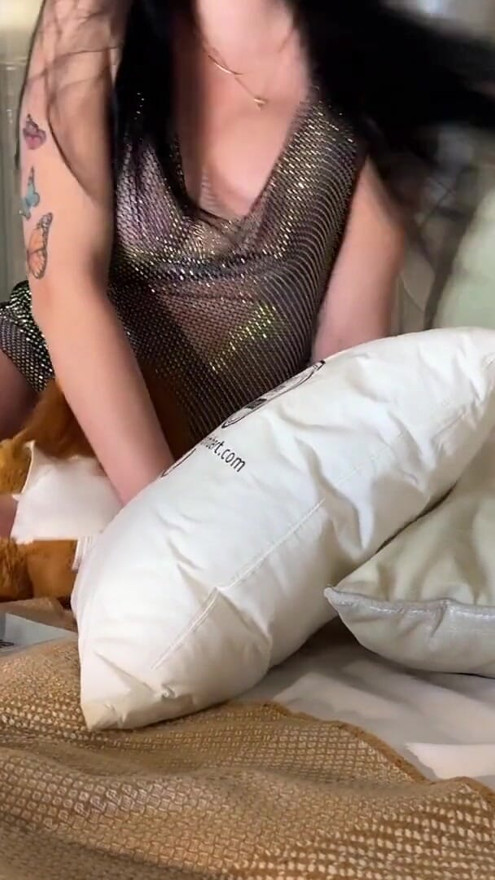 Big Tits Big Ass Hot Brunette Babe in a See through Dress shows her Beautiful Boobs and Teases a Guy under His Towel | Clip 1