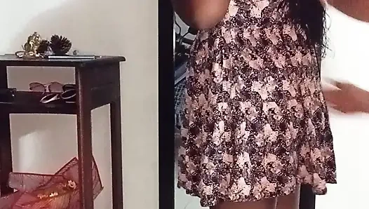 My neighbor welcomes me in a mini dress