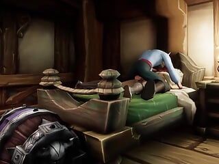 Het wachtmeisje neuken in haar barakken - Warcraft pornoparodie korte clip